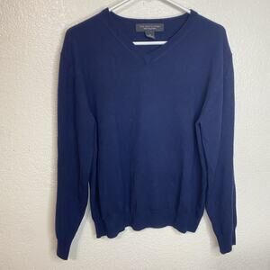 The Mens Store Bloomingdales Sweater 100% Merino Wool V Neck Navy Blue Size M